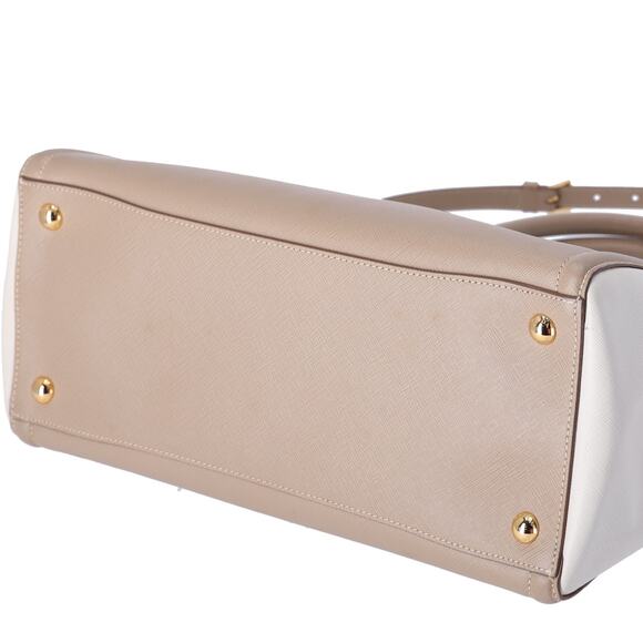 PRADA Triangle Logo Tote Bag Gray Beige White Saffiano Leather - Picture 4 of 9